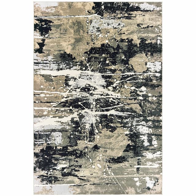 Bowen 109E2 Black/ Gold Indoor Area Rug - 3'10" x 5'5"