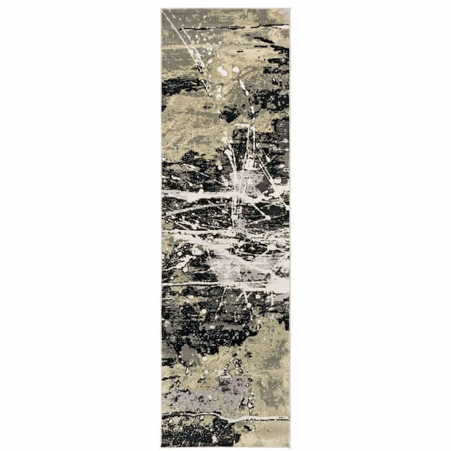 Bowen 109E2 Black/ Gold Indoor Area Rug - 2'3" x 7'6"