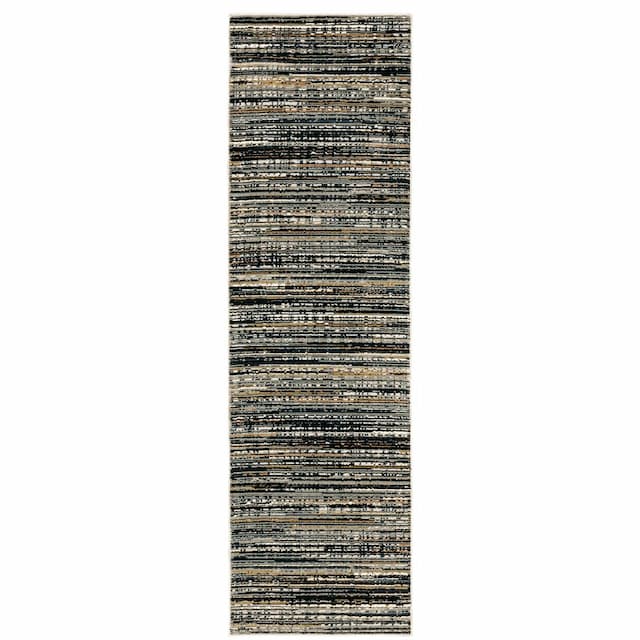 Bowen 1332H Black/ Navy Indoor Area Rug - 2'3" x 7'6"