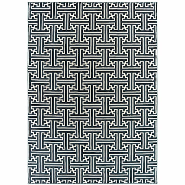 Bowen 1333B Navy/ Ivory Indoor Area Rug - 3'10" x 5'5"