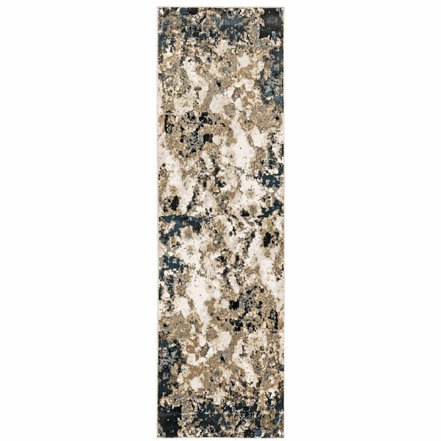 Bowen 1808Q Navy/ Gold Indoor Area Rug - 2'3" x 7'6"