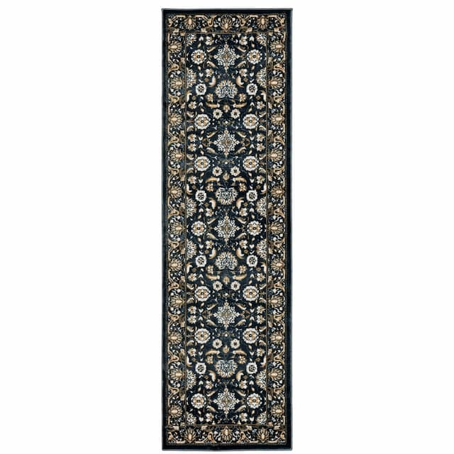 Bowen 534L2 Navy/ Gold Indoor Area Rug - 2'3" x 7'6"