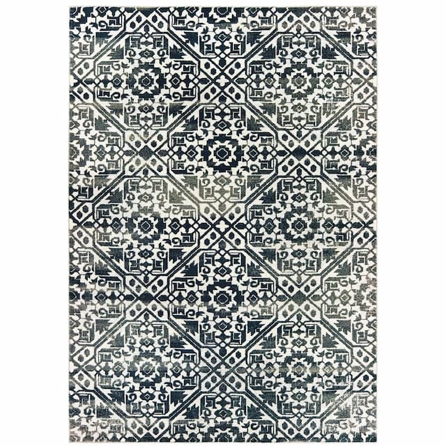 Bowen 5506E Navy/ Ivory Indoor Area Rug - 3'10" x 5'5"