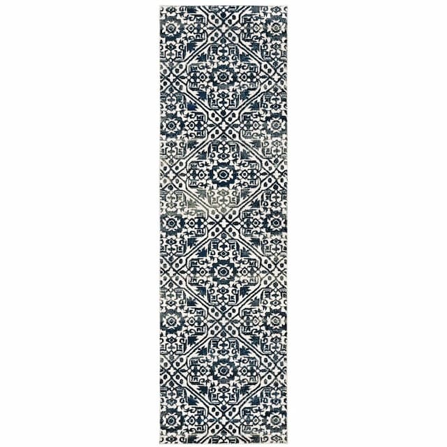 Bowen 5506E Navy/ Ivory Indoor Area Rug - 2'3" x 7'6"