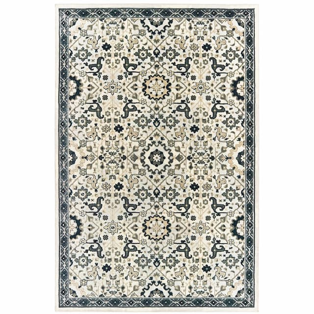 Bowen 073J2 Ivory/ Navy Indoor Area Rug - 3'10" x 5'5"