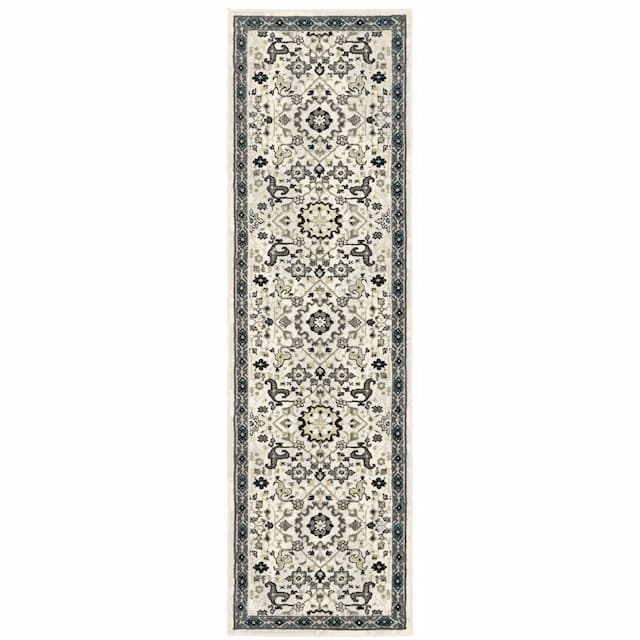 Bowen 073J2 Ivory/ Navy Indoor Area Rug - 2'3" x 7'6"