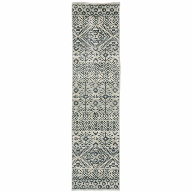 Branson BR02A Blue/ Beige Indoor Area Rug - 1'10" x 7'3"