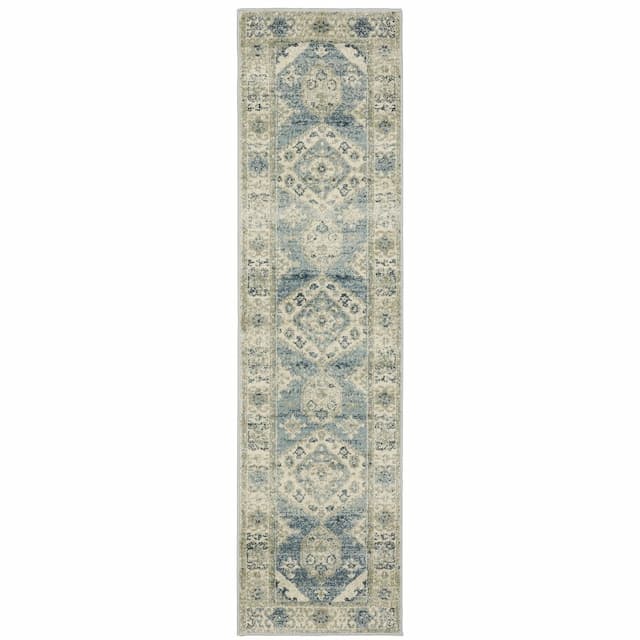 Branson BR03A Blue/ Grey Indoor Area Rug - 1'10" x 7'3"