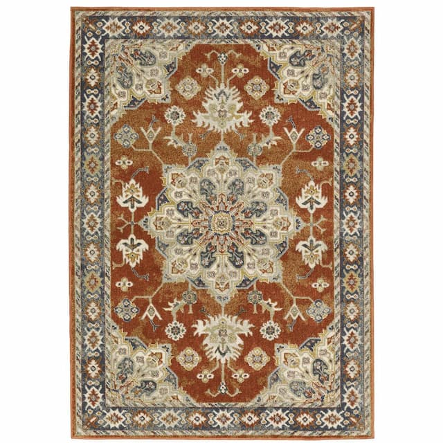 Branson BR04A Rust/ Beige Indoor Area Rug - 3'3" x 5'