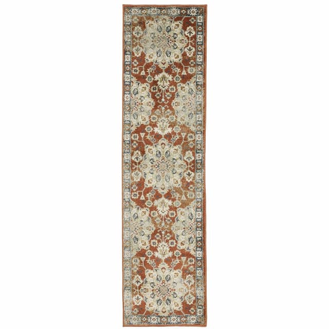 Branson BR04A Rust/ Beige Indoor Area Rug - 1'10" x 7'3"