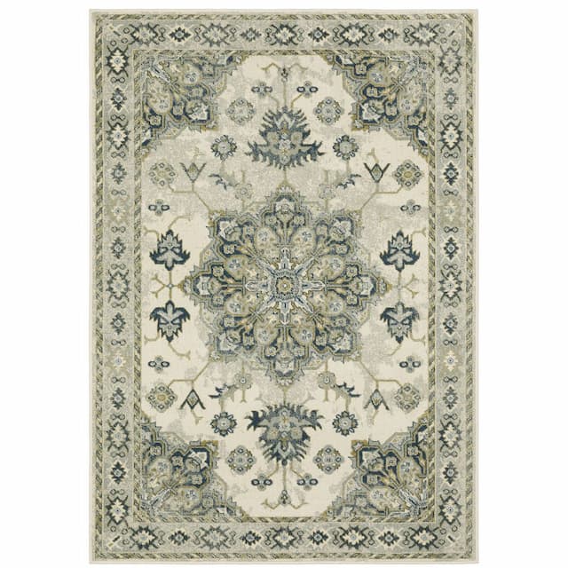 Branson BR04B Ivory/ Blue Indoor Area Rug - 3'3" x 5'