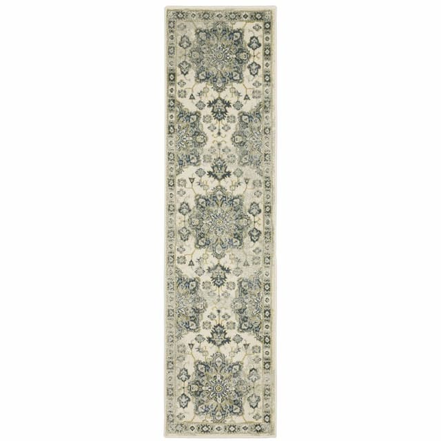 Branson BR04B Ivory/ Blue Indoor Area Rug - 1'10" x 7'3"