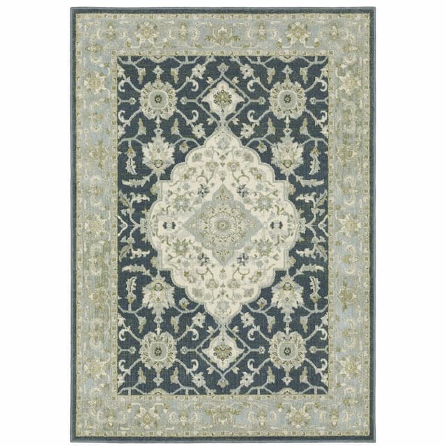 Branson BR05A Teal Blue/ Ivory Indoor Area Rug - 3'3" x 5'