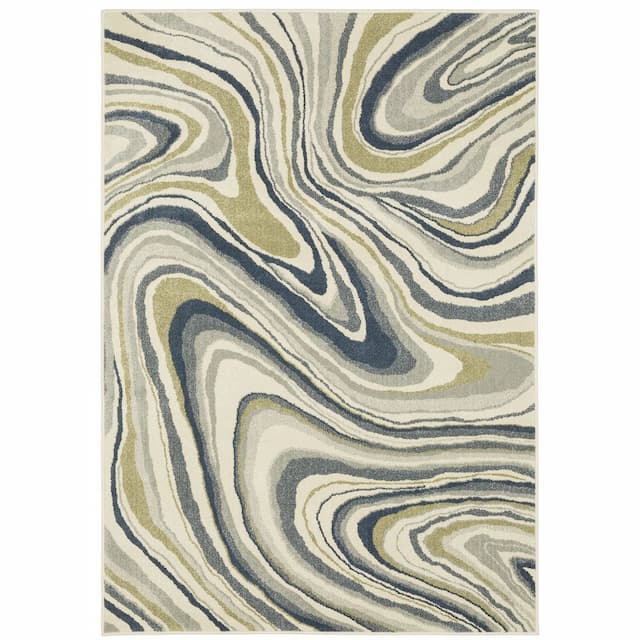 Branson BR07A Ivory/ Teal Indoor Area Rug - 3'3" x 5'