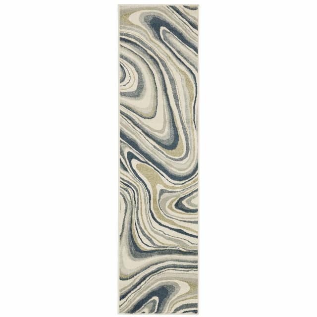 Branson BR07A Ivory/ Teal Indoor Area Rug - 1'10" x 7'3"