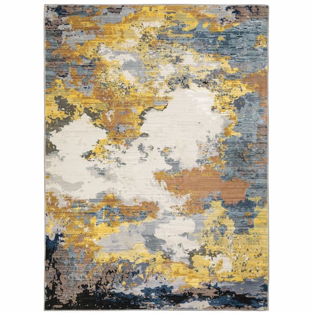 Caravan 530V8 Yellow/ Blue Indoor Area Rug - 3'3" x 5'