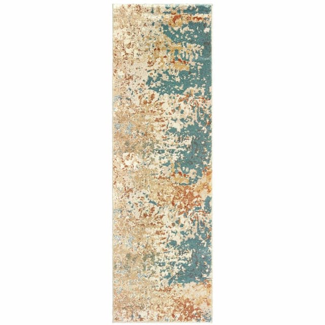 Carson 9654B Blue/ Orange Indoor Area Rug - 2'3" x 7'6"