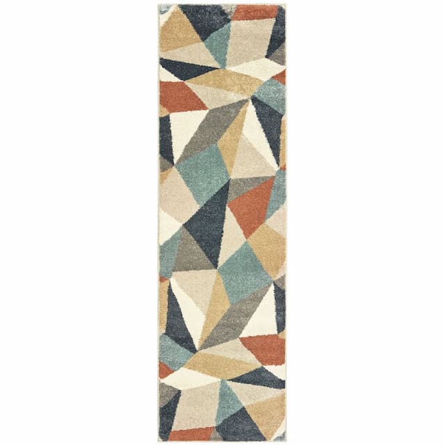 Carson 9659B Blue/ Orange Indoor Area Rug - 2'3" x 7'6"