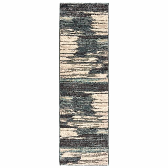 Carson 9675A Blue/ Brown Indoor Area Rug - 2'3" x 7'6"