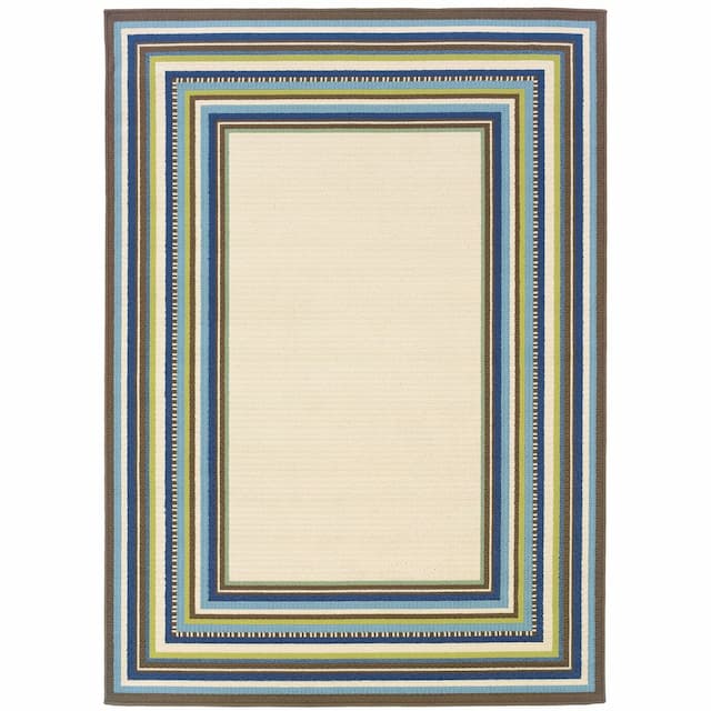 Caspian 1003X Ivory/ Blue Indoor/Outdoor Area Rug - 1'9" x 3'9"