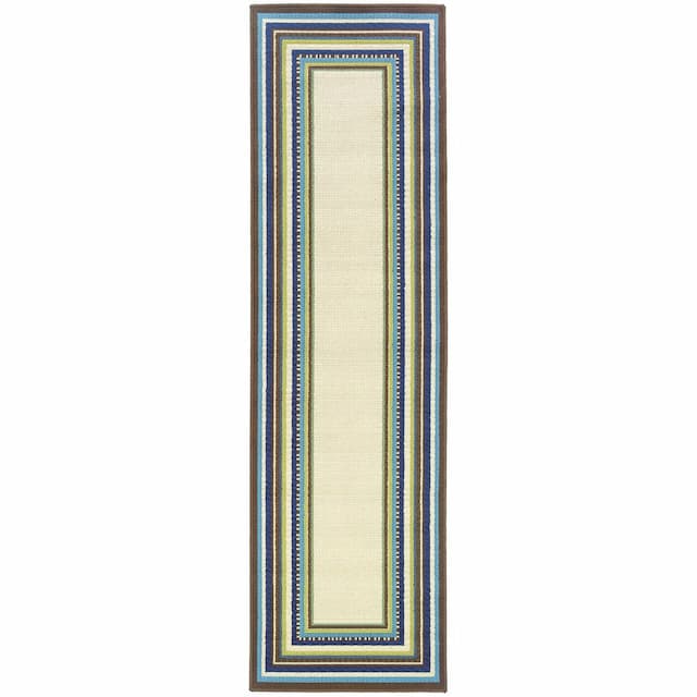 Caspian 1003X Ivory/ Blue Indoor/Outdoor Area Rug - 2'3" x 7'6"