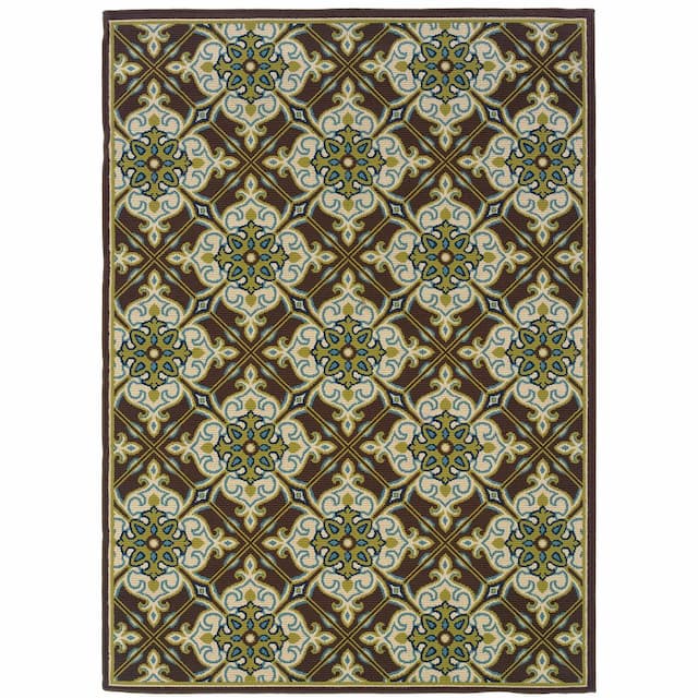 Caspian 1005D Brown/ Ivory Indoor/Outdoor Area Rug - 2'5" x 4'5"