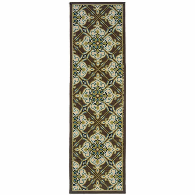 Caspian 1005D Brown/ Ivory Indoor/Outdoor Area Rug - 2'3" x 7'6"