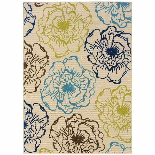 Caspian 3065Y Ivory/ Blue Indoor/Outdoor Area Rug - 1'9" x 3'9"