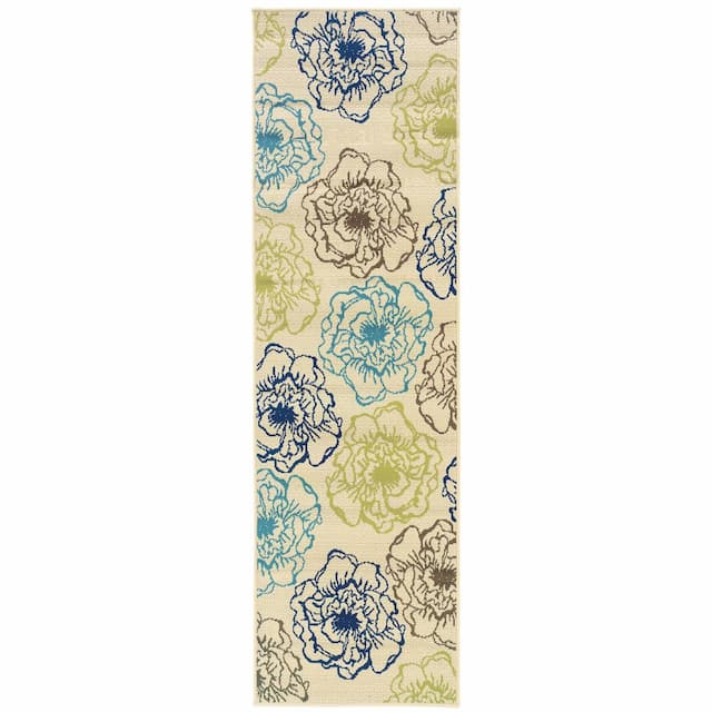 Caspian 3065Y Ivory/ Blue Indoor/Outdoor Area Rug - 2'3" x 7'6"