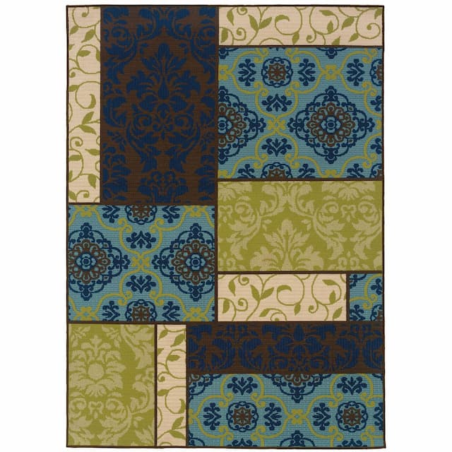 Caspian 3066V Brown/ Blue Indoor/Outdoor Area Rug - 1'9" x 3'9"