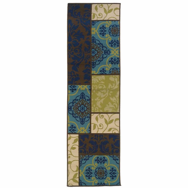 Caspian 3066V Brown/ Blue Indoor/Outdoor Area Rug - 2'3" x 7'6"