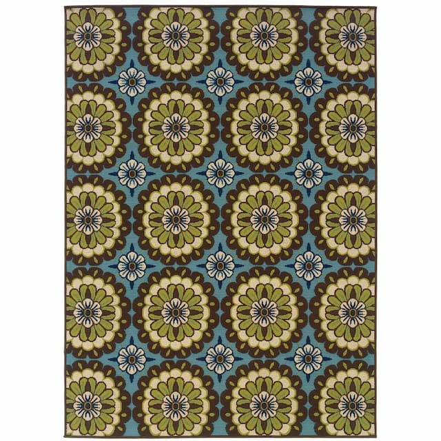 Caspian 8328L Blue/ Brown Indoor/Outdoor Area Rug - 1'9" x 3'9"