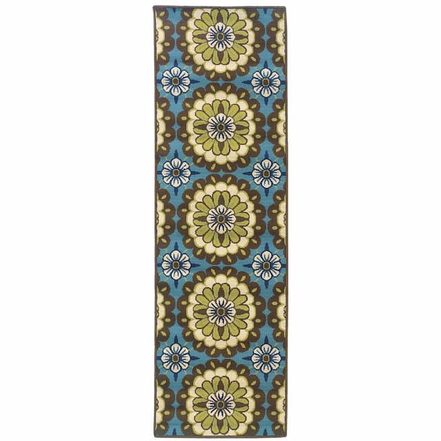 Caspian 8328L Blue/ Brown Indoor/Outdoor Area Rug - 2'3" x 7'6"