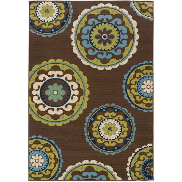 Caspian 859D6 Brown/ Green Indoor/Outdoor Area Rug - 1'9" x 3'9"