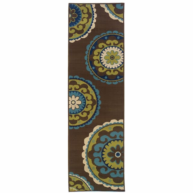 Caspian 859D6 Brown/ Green Indoor/Outdoor Area Rug - 2'3" x 7'6"