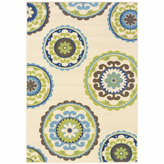 Caspian 859J6 Ivory/ Green Indoor/Outdoor Area Rug - 1'9" x 3'9"