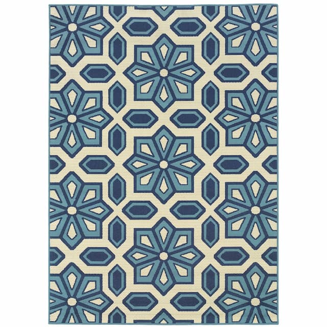 Caspian 969W6 Ivory/ Blue Indoor/Outdoor Area Rug - 1'9" x 3'9"