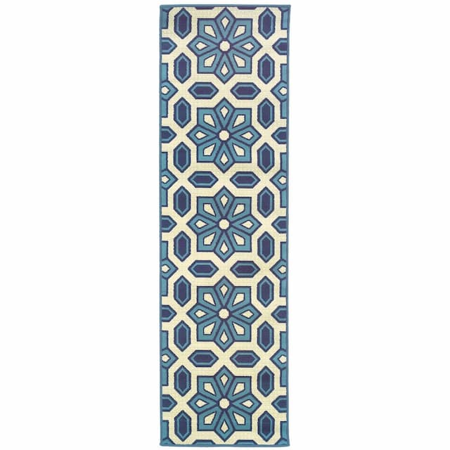 Caspian 969W6 Ivory/ Blue Indoor/Outdoor Area Rug - 2'3" x 7'6"