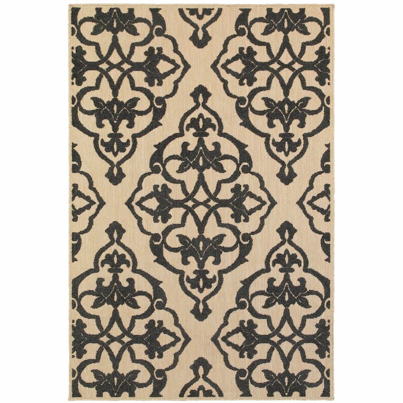 Cayman 001B9 Sand/ Charcoal Indoor/Outdoor Area Rug - 1'10" x 3'3"