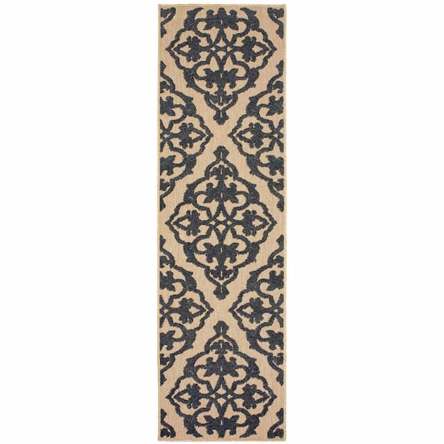 Cayman 001B9 Sand/ Charcoal Indoor/Outdoor Area Rug - 2'3" x 7'6"