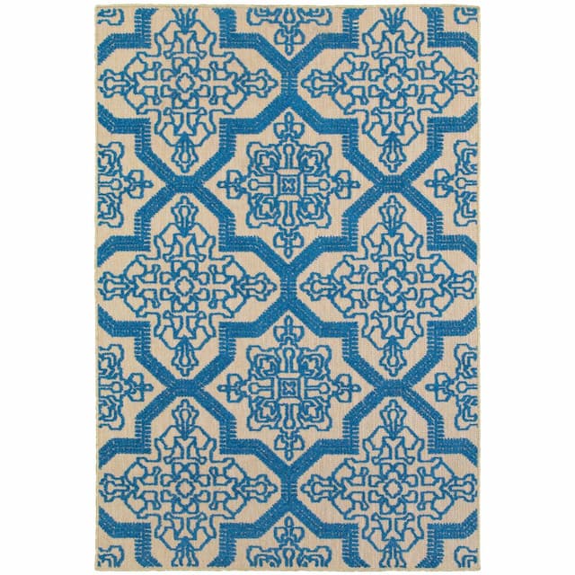 Cayman 2541M Sand/ Blue Indoor/Outdoor Area Rug - 1'10" x 3'3"