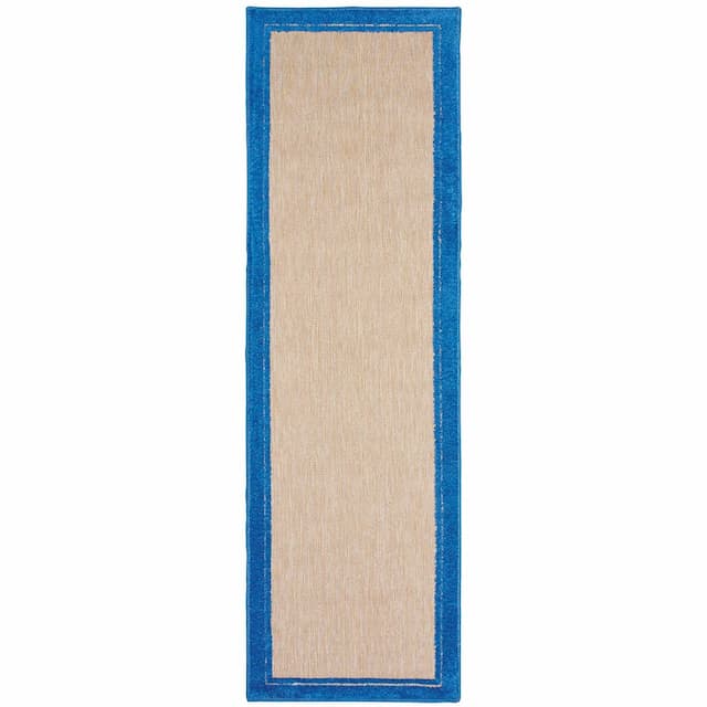 Cayman 5594B Sand/ Blue Indoor/Outdoor Area Rug - 2'3" x 7'6"