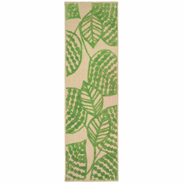 Cayman 566F9 Sand/ Green Indoor/Outdoor Area Rug - 2'3" x 7'6"