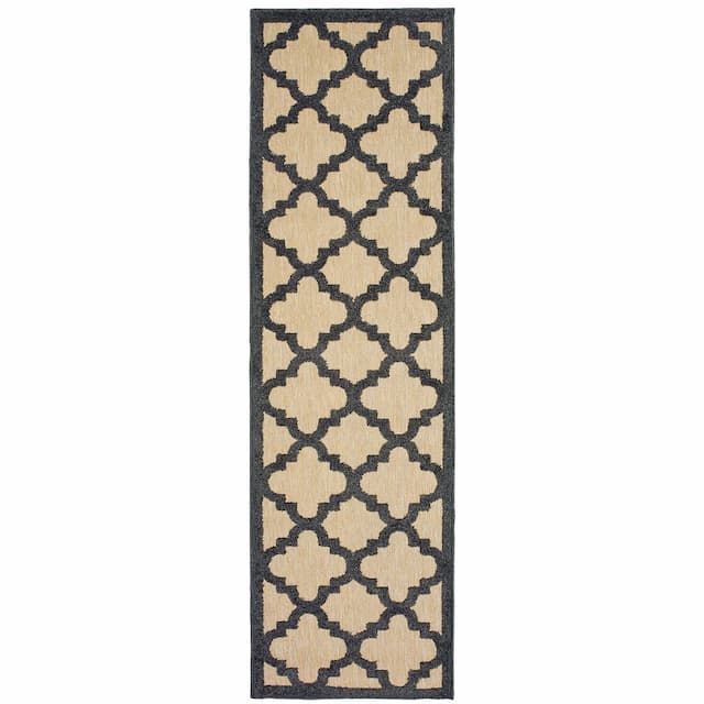 Cayman 660N9 Sand/ Charcoal Indoor/Outdoor Area Rug - 2'3" x 7'6"