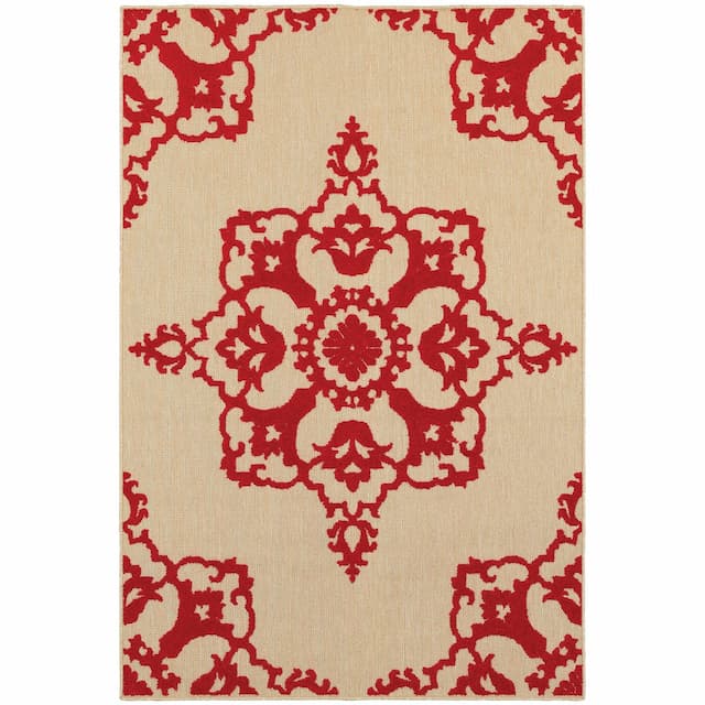 Cayman 097R9 Sand/ Red Indoor/Outdoor Area Rug - 1'10" x 3'3"