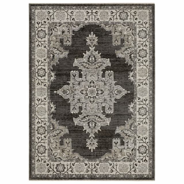 Chamberlain CH08B Grey/ Beige Indoor Area Rug - 2'3" x 7'6"