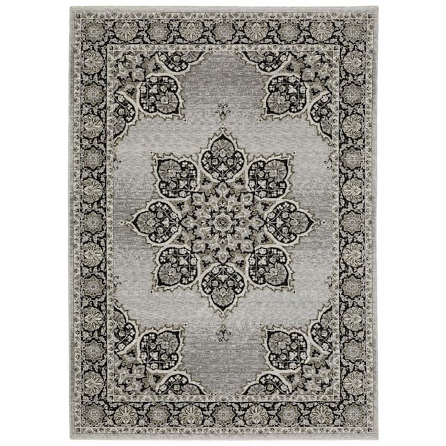 Chamberlain CH11L Grey/ Black Indoor Area Rug - 3'3" x 5'