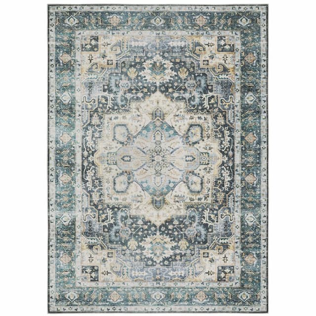 Charleston CHA01 Blue/ Ivory Machine Washable Indoor Area Rug - 2' x 3'