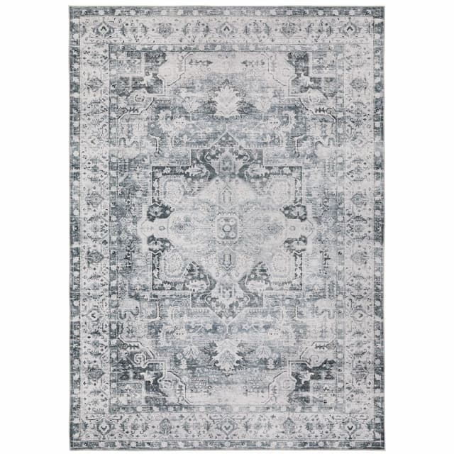 Charleston CHA03 Navy/ Ivory Machine Washable Indoor Area Rug - 2' x 3'