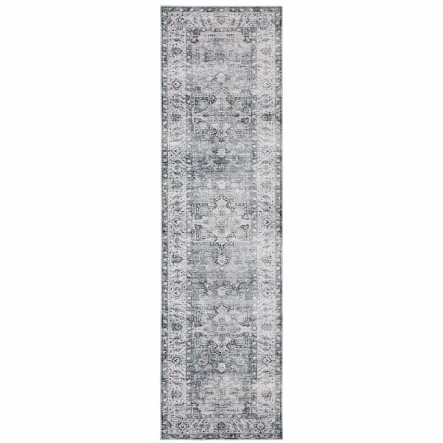 Charleston CHA03 Navy/ Ivory Machine Washable Indoor Area Rug - 2' x 8'